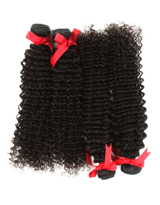 QVR Malaysian Human Hair Curly Bundles Virgin Hair Deep Curly Weave 4 Bundles Natural Color