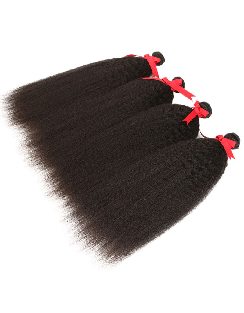 QVR Kinky Straight 4 Bundles Unprocessed Virgin Human Hair Weaves