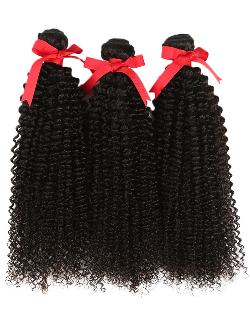 QVR Mongolian Human Hair Bundles Virgin Kinky Curly Jerry Curl Hair 3 Bundles Natural Color