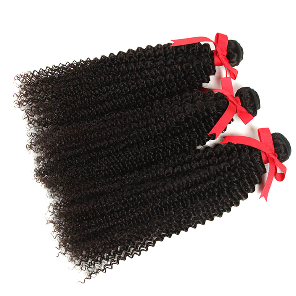 QVR Mongolian Human Hair Bundles Virgin Kinky Curly Jerry Curl Hair 3 Bundles Natural Color