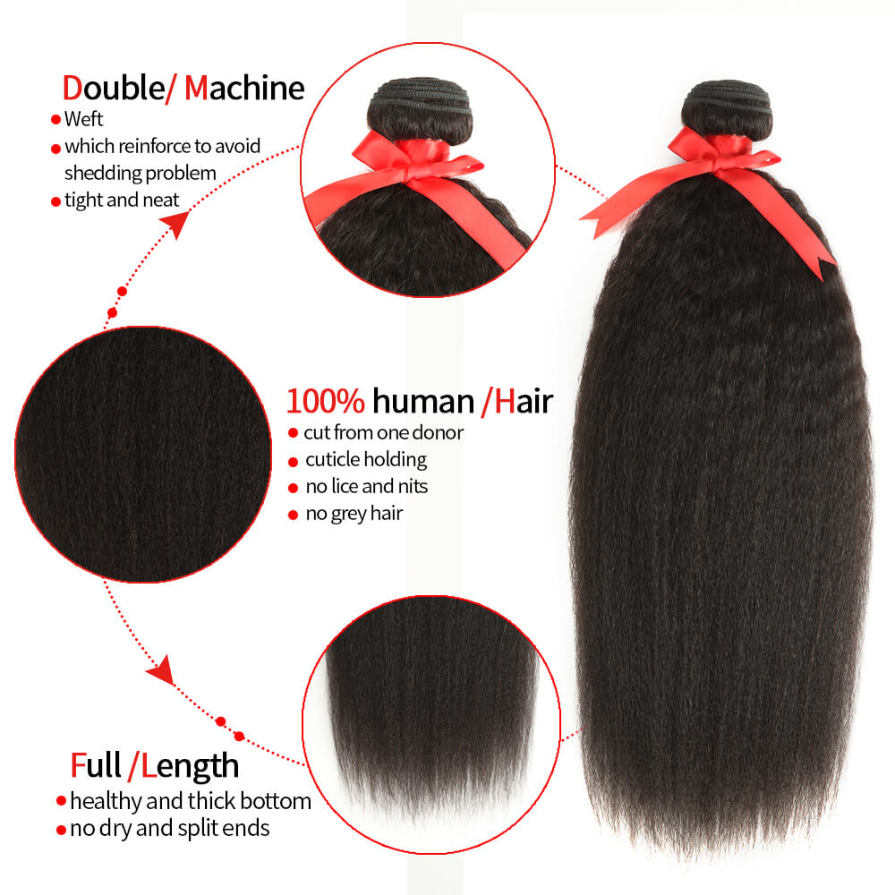 QVR Mongolian Kinky Straight Human Hair Bundles Natural Virgin Hair 3 Bundles