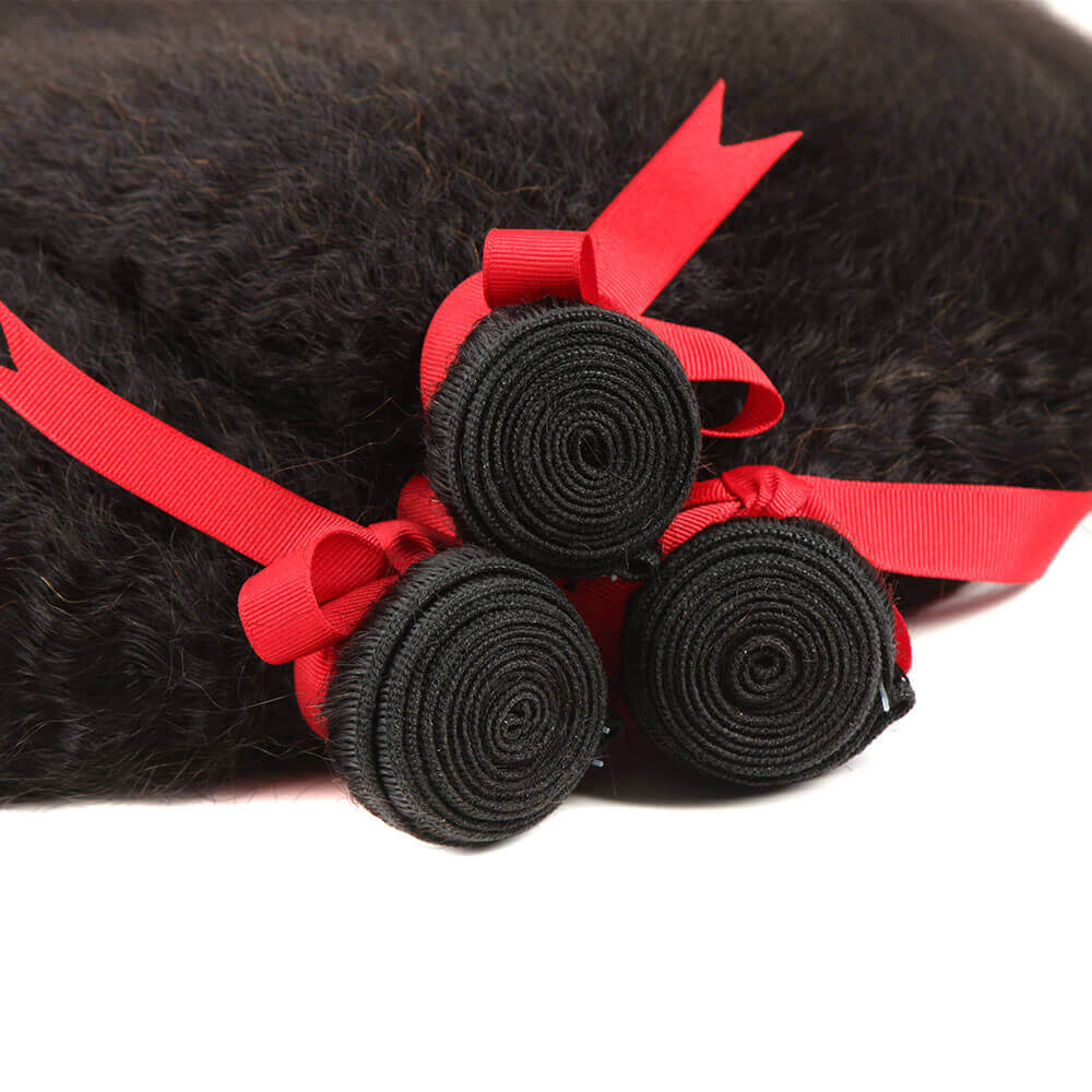 QVR Mongolian Kinky Straight Human Hair Bundles Natural Virgin Hair 3 Bundles