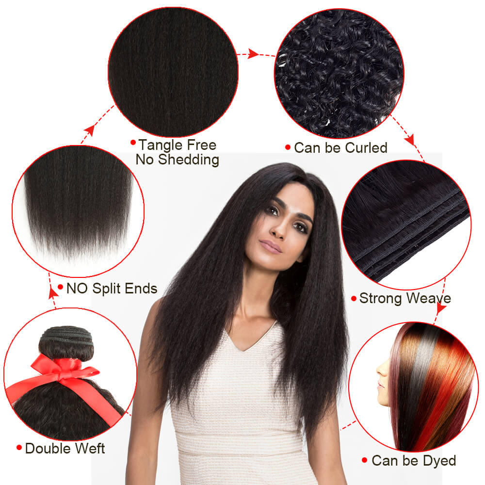 QVR Mongolian Kinky Straight Human Hair Bundles Natural Virgin Hair 3 Bundles