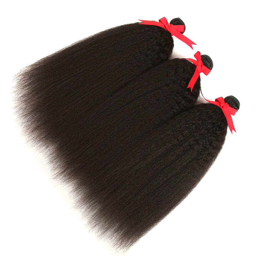 QVR Mongolian Kinky Straight Human Hair Bundles Natural Virgin Hair 3 Bundles