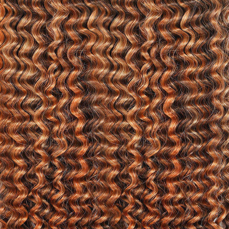 QVR Seamless Small Kinky Curly Feather Crochet Hair Highlight #P2/30 Machine Made Human Hair Extensions
