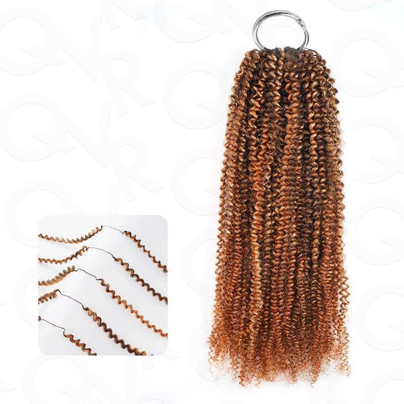 QVR Seamless Small Kinky Curly Feather Crochet Hair Highlight #P2/30 Machine Made Human Hair Extensions