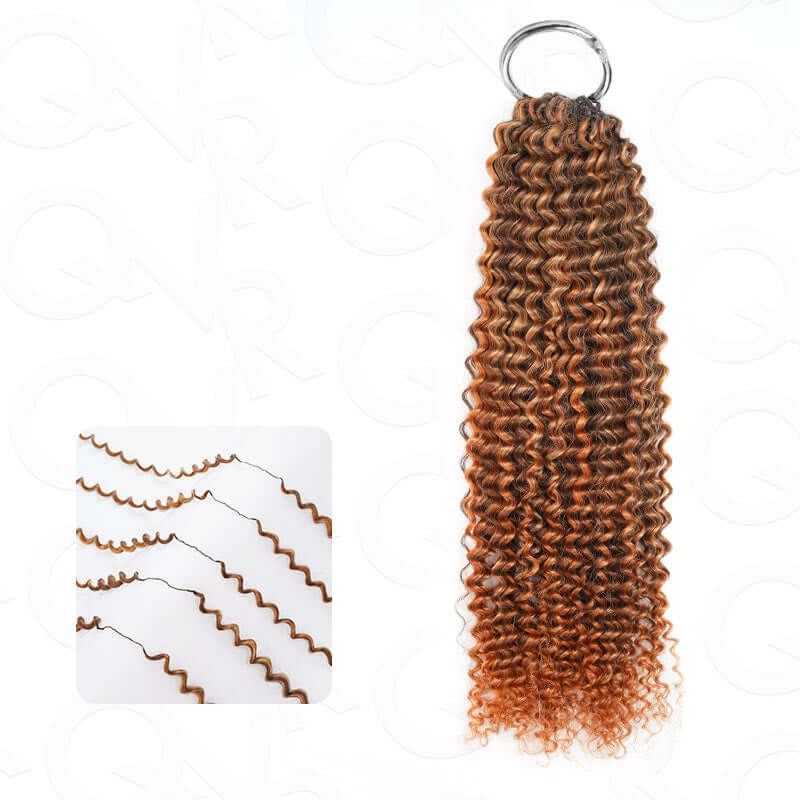 QVR Seamless Small Kinky Curly Feather Crochet Hair Highlight #P2/30 Machine Made Human Hair Extensions