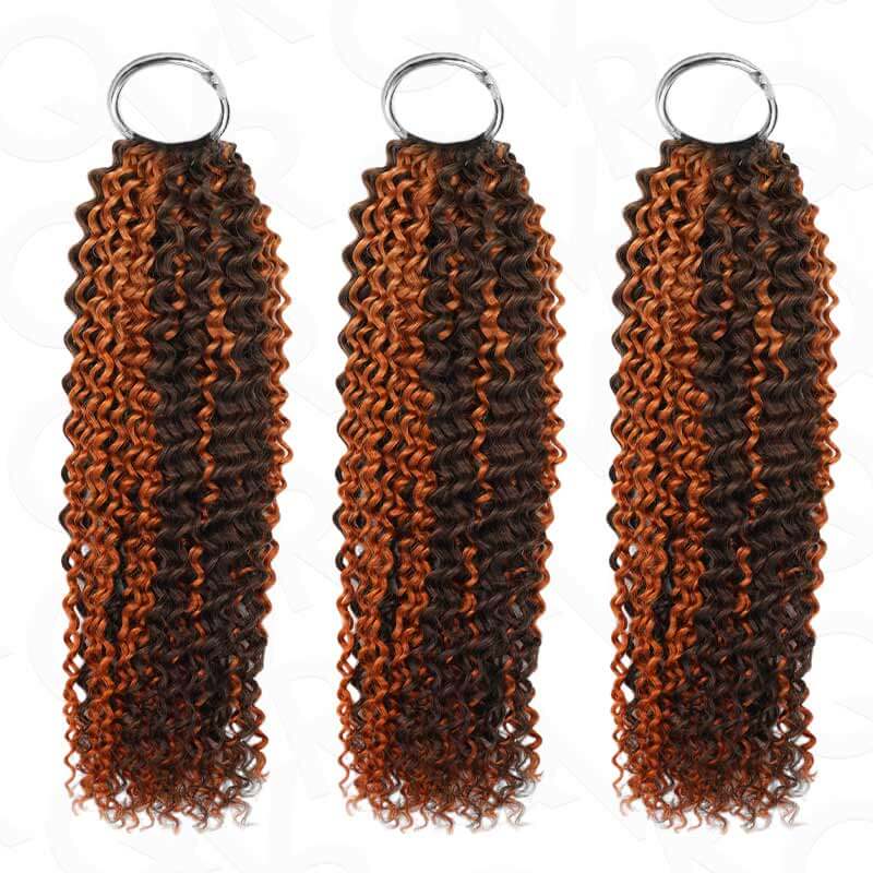 QVR Seamless Small Kinky Curly Feather Crochet Hair Highlight #P2/30 Machine Made Human Hair Extensions