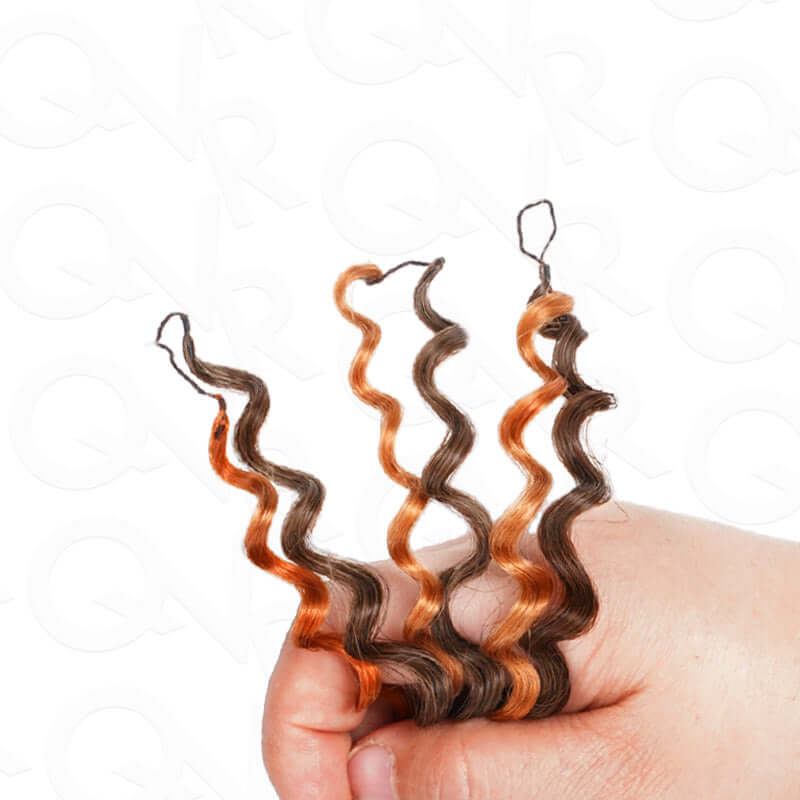 QVR Seamless Small Kinky Curly Feather Crochet Hair Highlight #P2/30 Machine Made Human Hair Extensions