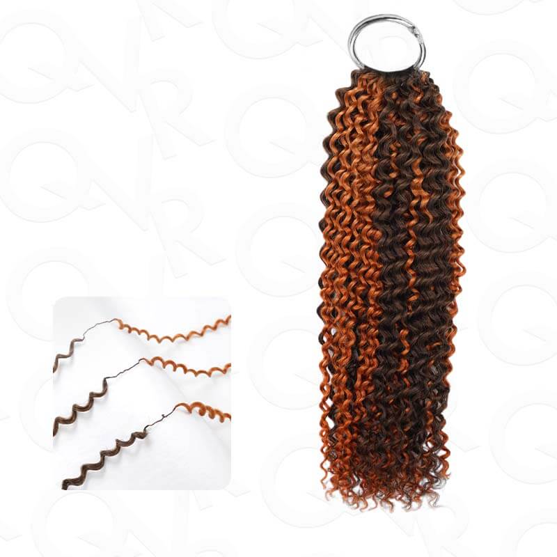 QVR Seamless Small Kinky Curly Feather Crochet Hair Highlight #P2/30 Machine Made Human Hair Extensions