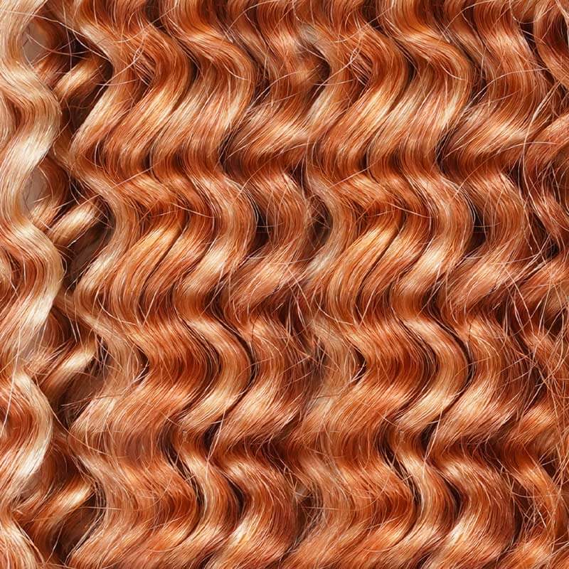 QVR Seamless Small Kinky Curly Feather Crochet Hair Highlight #P2/30 Machine Made Human Hair Extensions