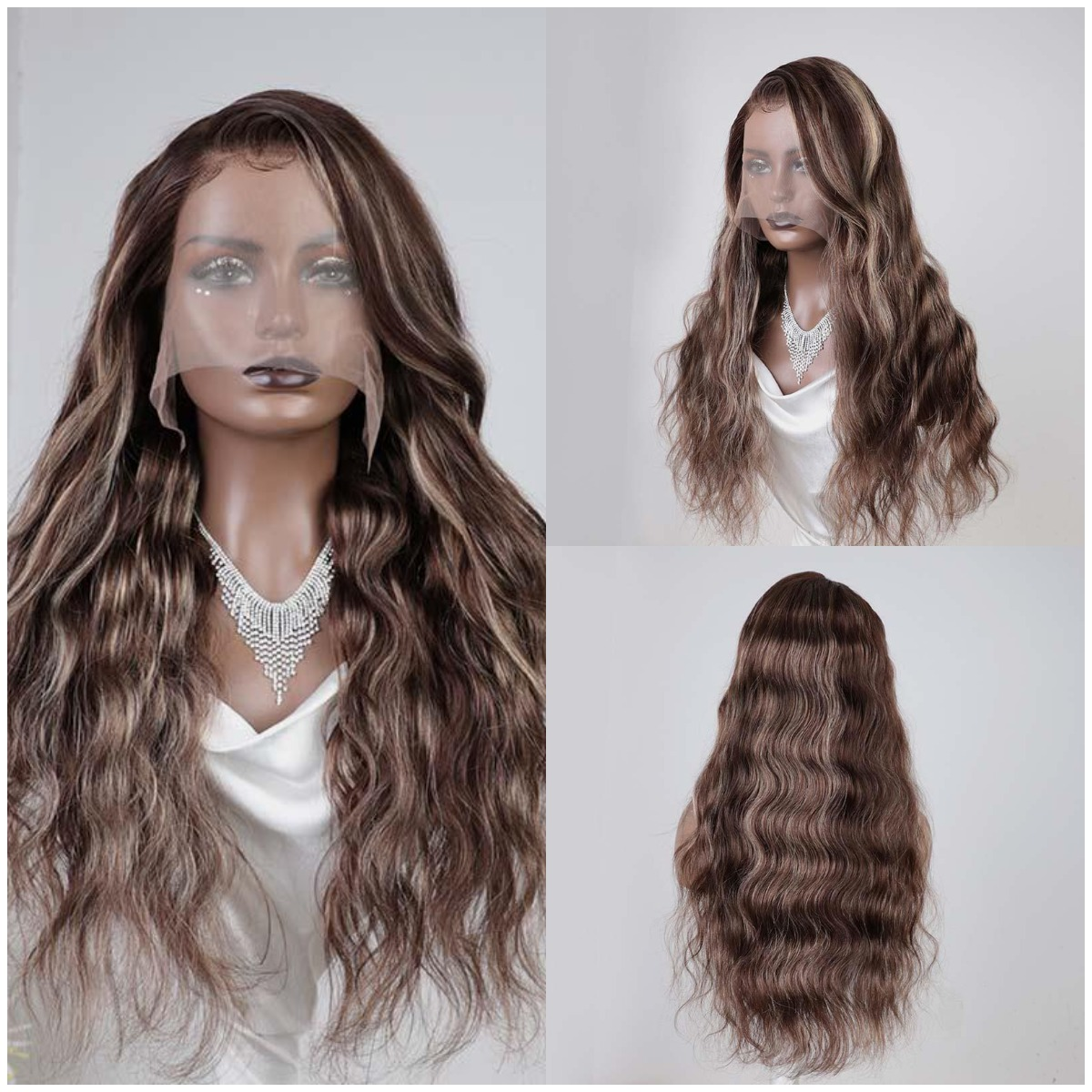 QVR Dark Balayage HD Lace Front Closure Wig Human Hair Body Wave Wigs