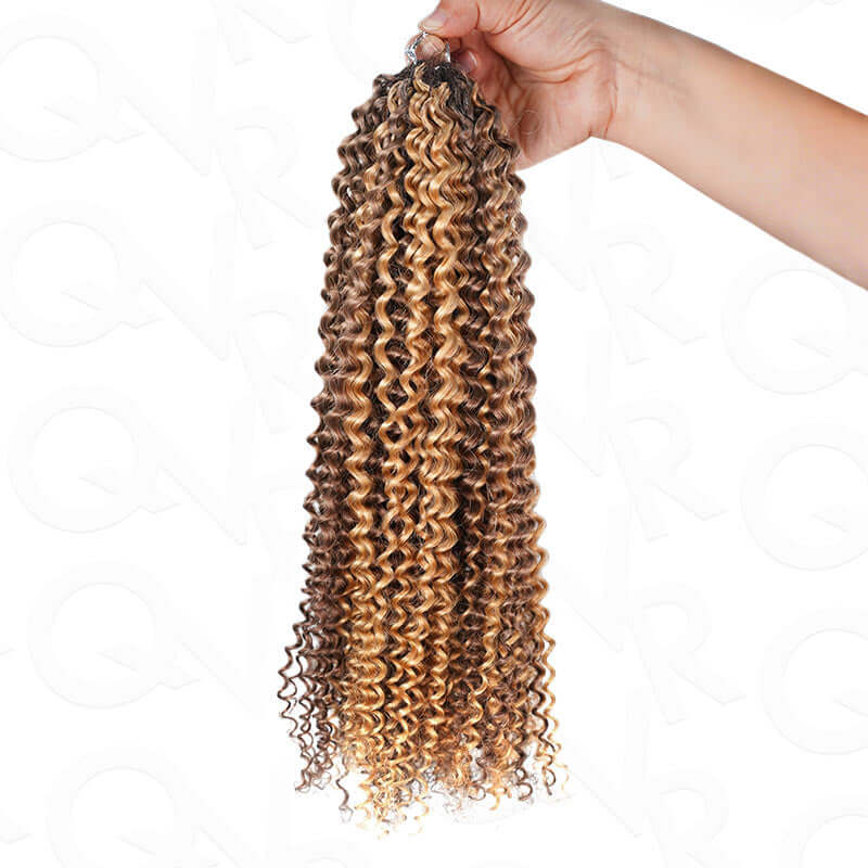 QVR Seamless Small Kinky Curly Feather Crochet Hair Highlight #P4/27 Machine Made Human Hair Extensions