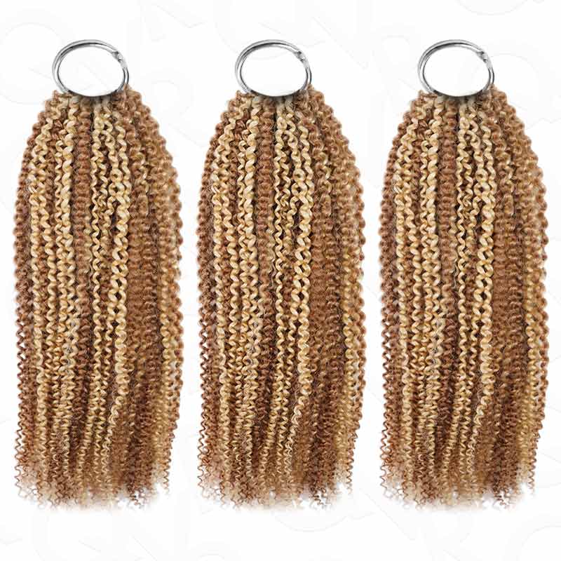 QVR Invisible Afro Kinky Curly Feather Crochet Hair Highlight #P6/24 Machine Made Human Hair Extensions