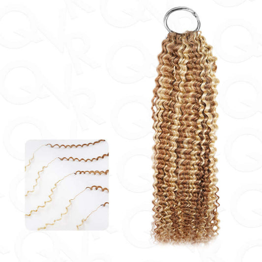 QVR Seamless Small Kinky Curly Feather Crochet Hair Highlight #P6/24 Machine Made Human Hair Extensions