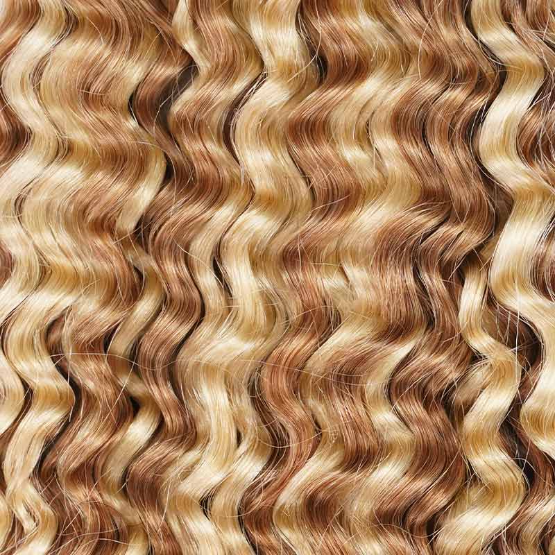New User Only|QVR Seamless Small Kinky Curly Highlight #P4/27 Feather Crochet Human Hair
