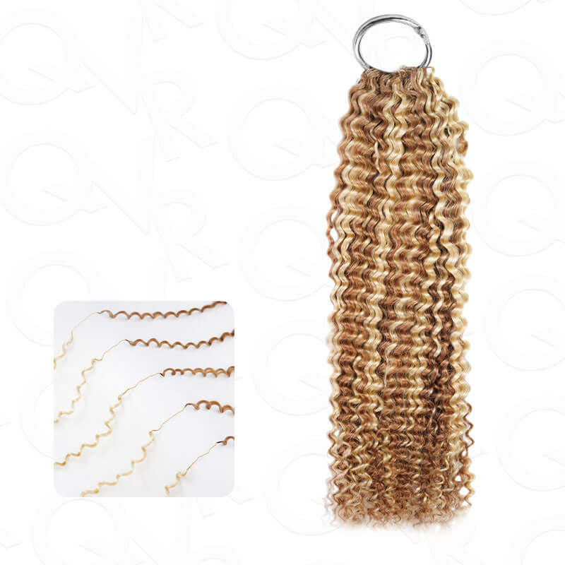 QVR Seamless Small Kinky Curly Feather Crochet Hair Highlight #P4/27 Machine Made Human Hair Extensions