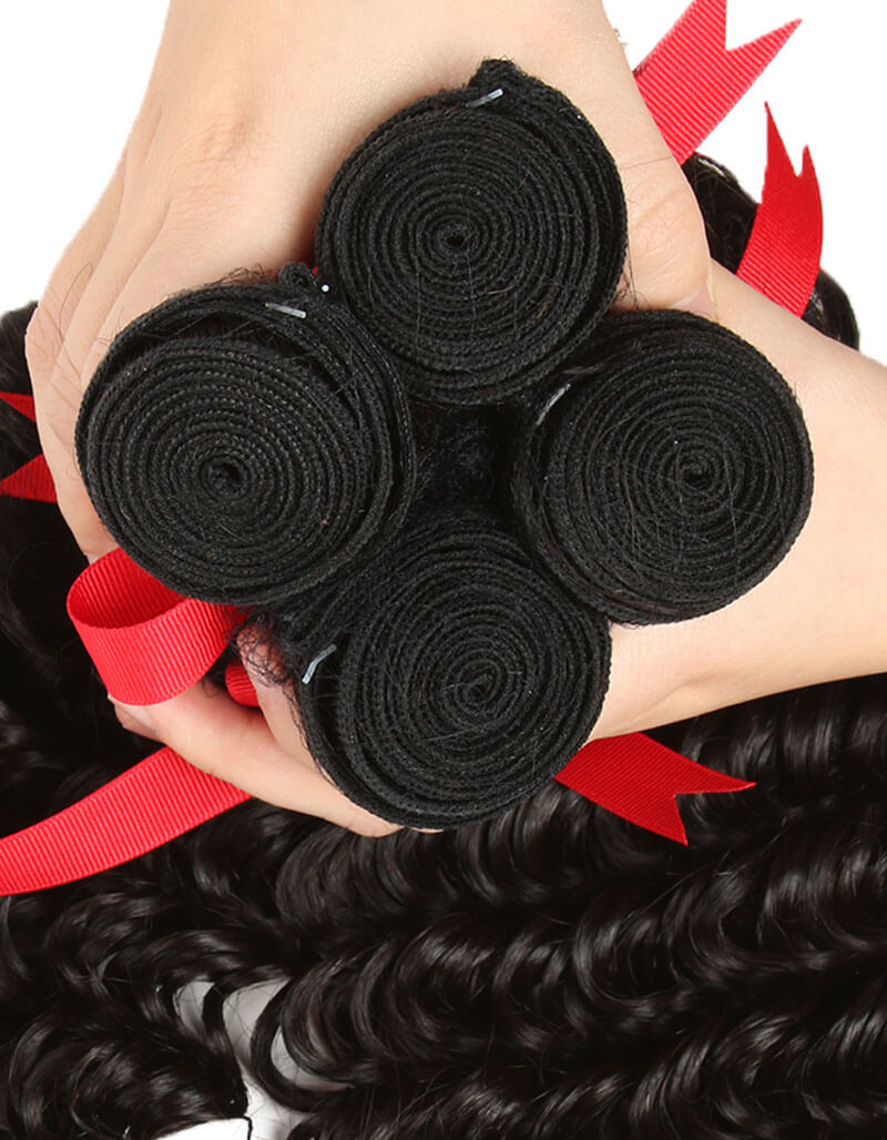 QVR Peruvian Human Hair Extensions Virgin Hair Deep Wave 4 Bundles Natural Color