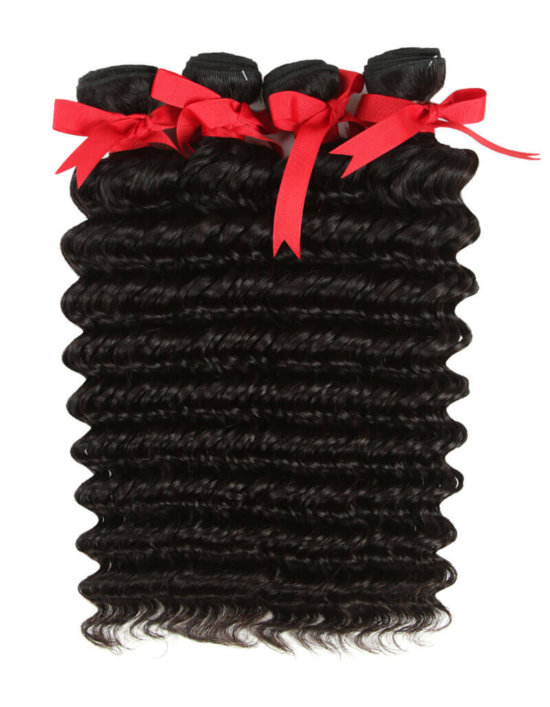 QVR Peruvian Human Hair Extensions Virgin Hair Deep Wave 4 Bundles Natural Color