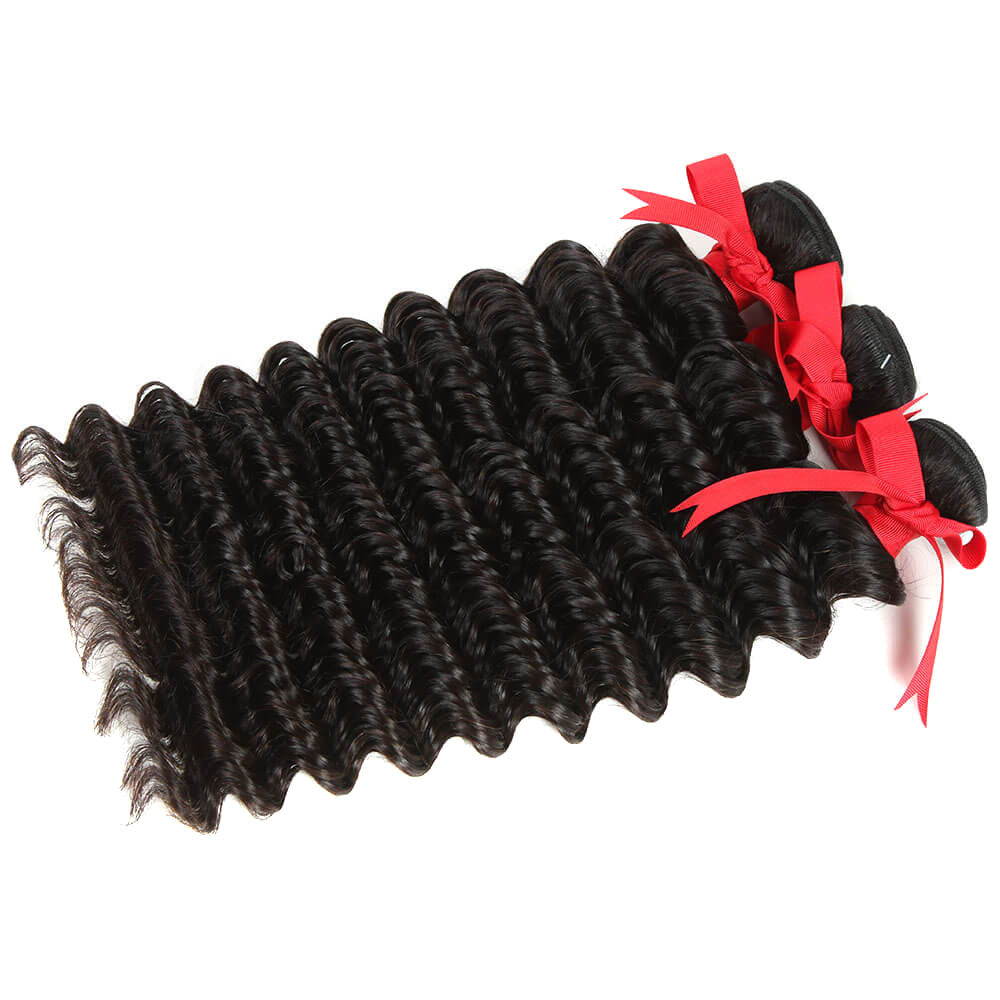 QVR Natural Human Hair Peruvian Deep Wave 3 Bundles