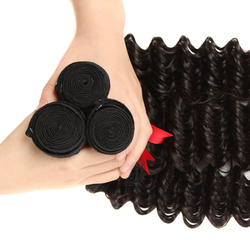 QVR Natural Human Hair Peruvian Deep Wave 3 Bundles