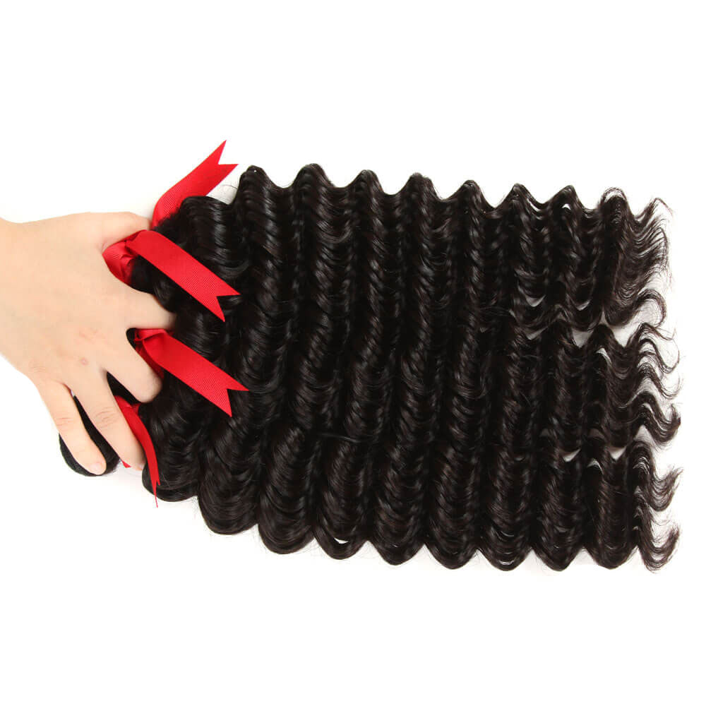 QVR Natural Human Hair Peruvian Deep Wave 3 Bundles