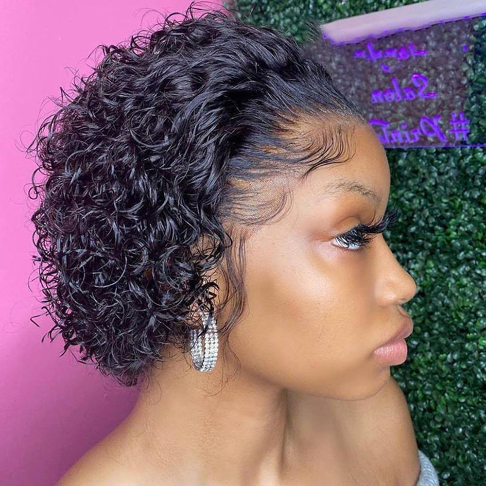 QVR Popular Bouncy Curly Short Pixie Cut Wig 13x4 Lace Wigs