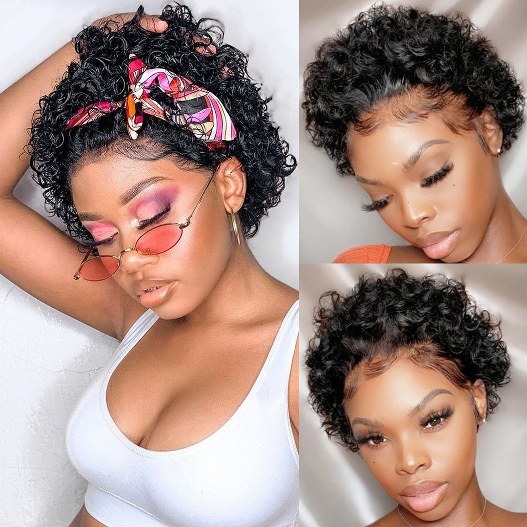 QVR Popular Bouncy Curly Short Pixie Cut Wig 13x4 Lace Wigs