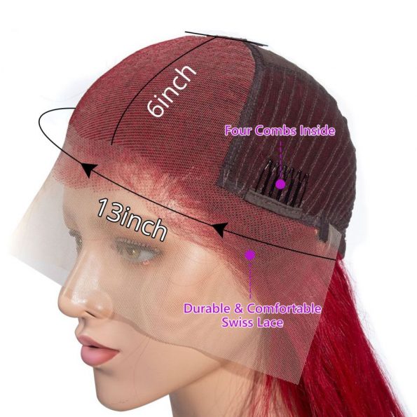 Red Color 13x6 Straight Hair Wig Lace Front Wigs Human Hair Pre Plucked With Baby Hair Glueless Wigs