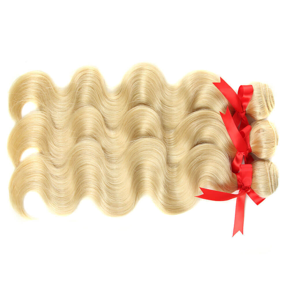 QVR Russian Blonde Body Wave Virgin Human Hair 3 Bundles