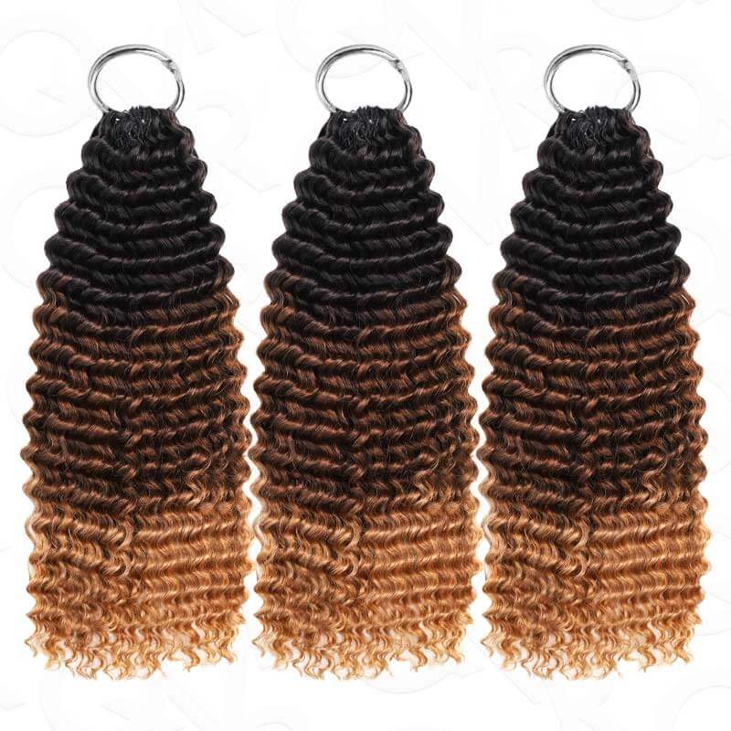 US Only|QVR #T1B/30/27 Small Kinky Curly Feather Crochet Human Hair