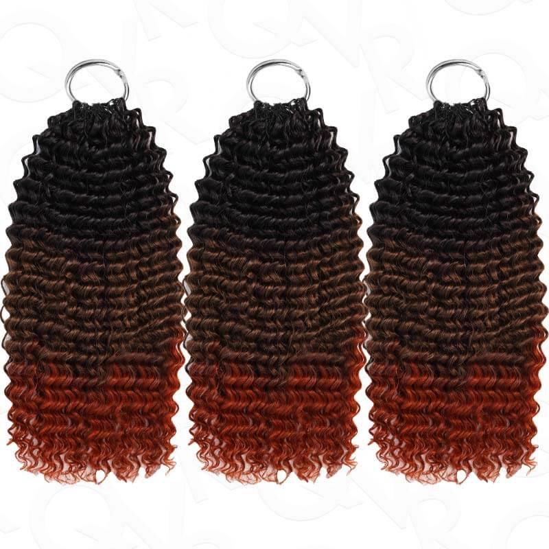 QVR Ombre #T1B/30/350 Small Kinky Curly Machine Made Feather Crochet Human Hair Extensions