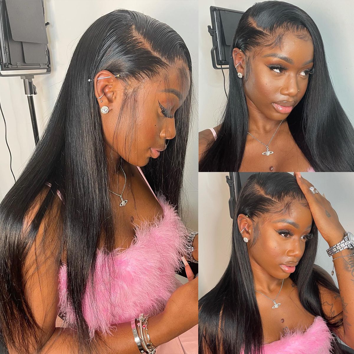 QVR Straight Wigs Human Hair Wig Pre-plucked Hairline with Baby Hair T Lace 4x4 13x4 13x6 Lace Frontal Wigs 210 Density