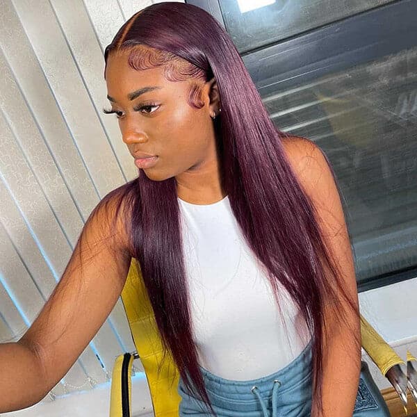 Dark Purple Straight 13x4 Lace Front Wigs Grape Purple Transparent Lace Front Wig
