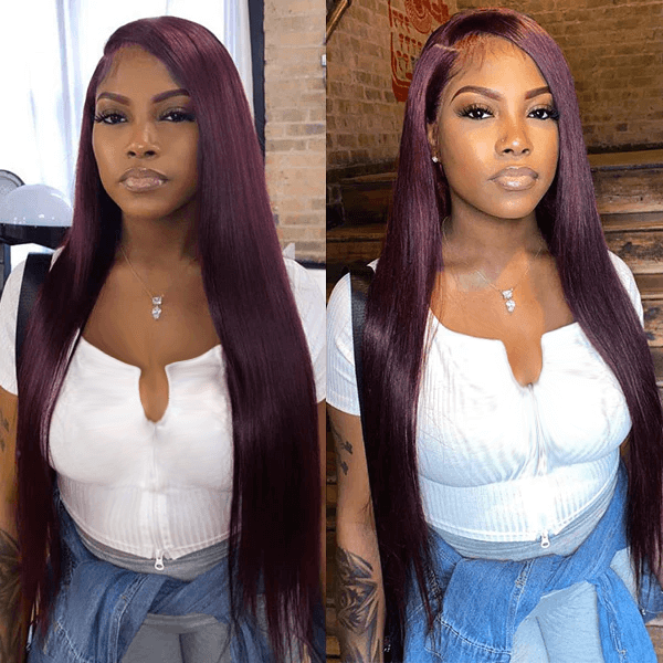Dark Purple Straight 13x4 Lace Front Wigs Grape Purple Transparent Lace Front Wig