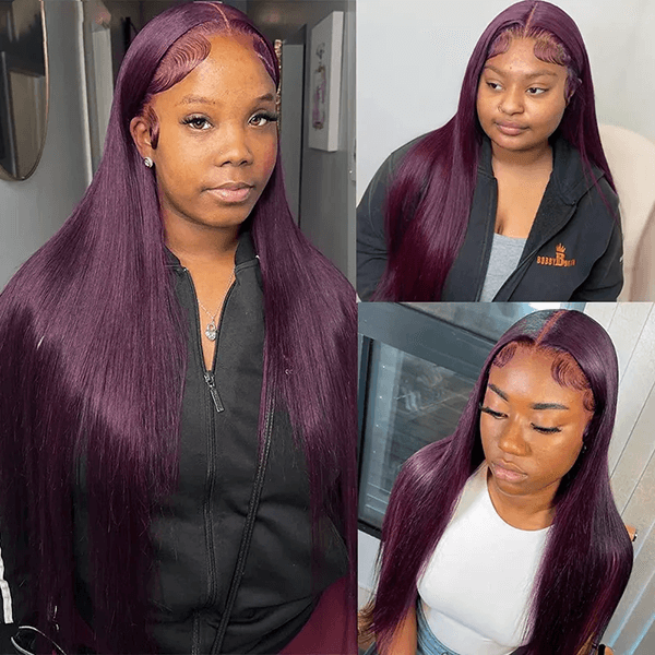 Dark Purple Straight 13x4 Lace Front Wigs Grape Purple Transparent Lace Front Wig