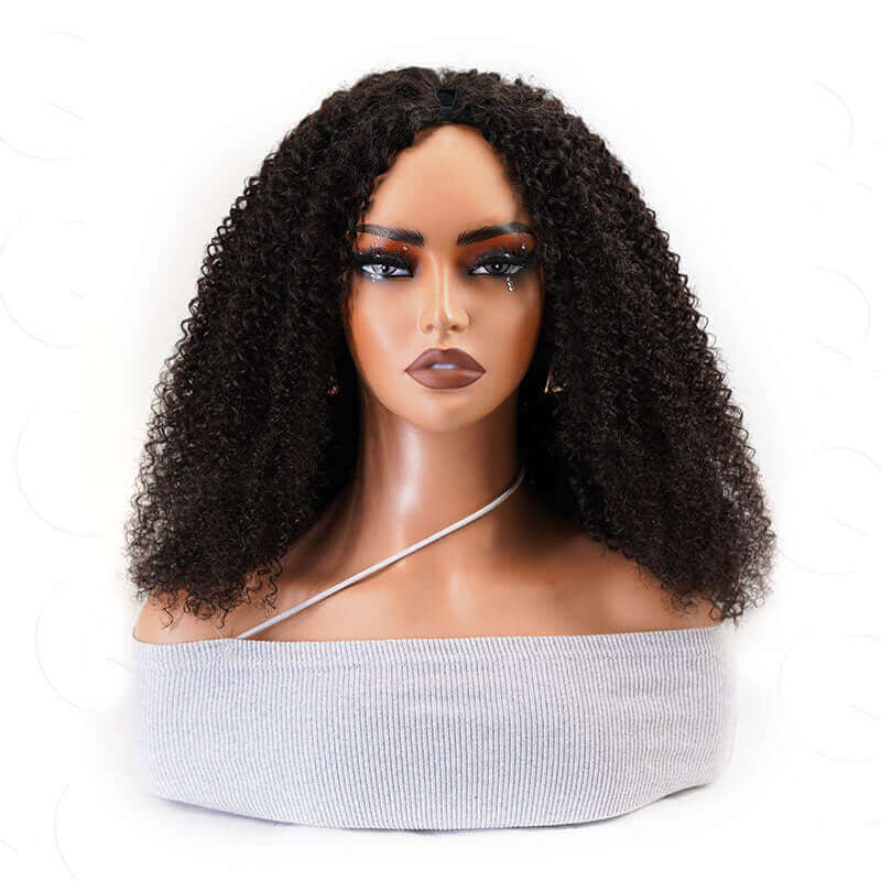 QVR Twist Curly V Part Wigs No Leave Out Human Hair Wig Beginner Friendly