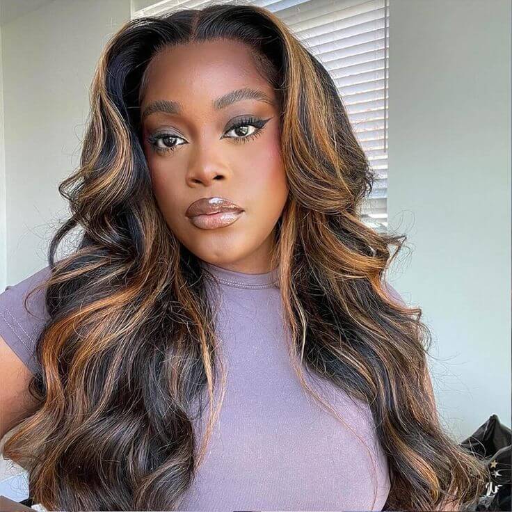 QVR Glueless Wig Highlight P1B/30 Body Wave 13x4 Lace Frontal Wigs Human Hair Wig For Black Women
