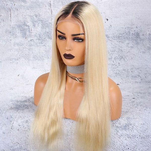 QVR 1B/613 Color 13x4 Transparent Lace Front Wigs Ombre Color Wigs Straight Human Hair Wigs