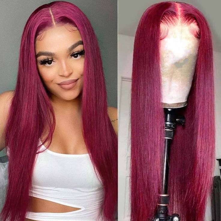 QVR New 99J HD 13x4 5x5 Lace Frontal Wigs Affordable Burgundy Straight Wigs