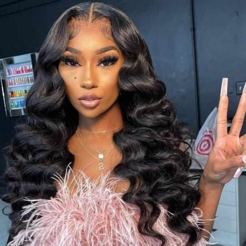 24 Loose Wave Transparent Lace 13x4/4x4  Lace Frontal Wig Human Hair Wig Natural Black
