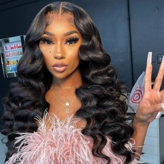 24 Loose Wave Transparent Lace 13x4/4x4  Lace Frontal Wig Human Hair Wig Natural Black