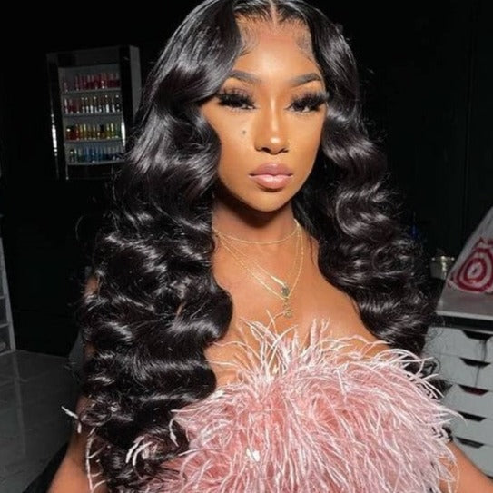 24 Loose Wave Transparent Lace 13x4/4x4  Lace Frontal Wig Human Hair Wig Natural Black