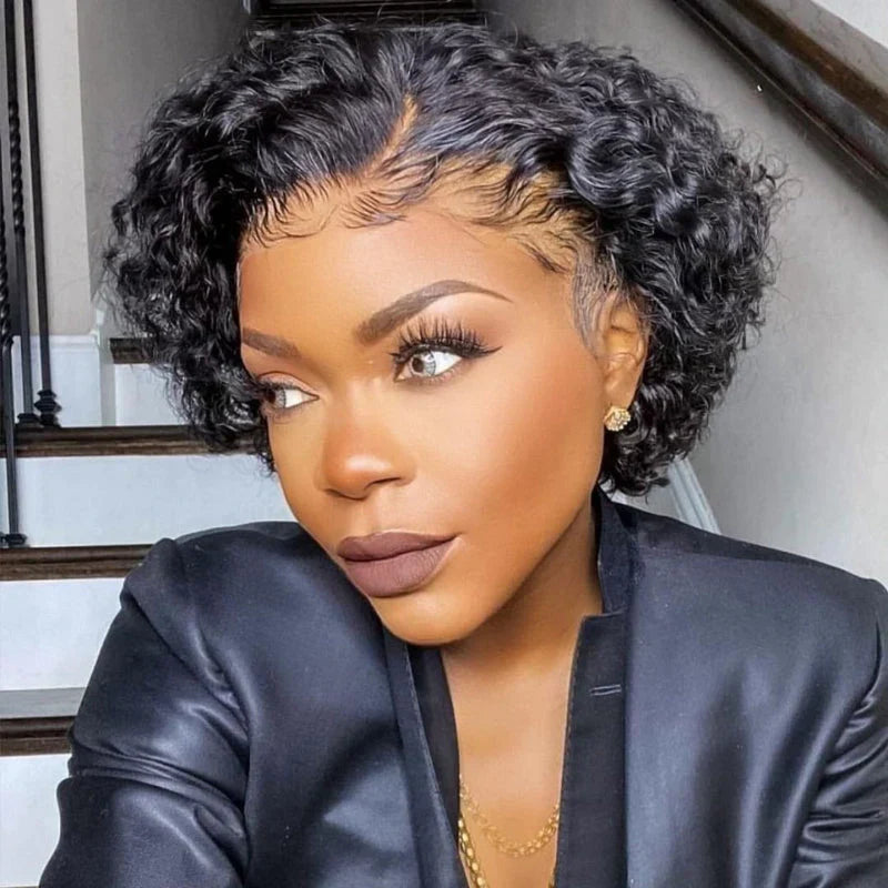 QVR Popular Bouncy Curly Short Pixie Cut Wig 13x4 Lace Wigs