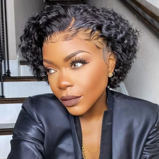 QVR Popular Bouncy Curly Short Pixie Cut Wig 13x4 Lace Wigs