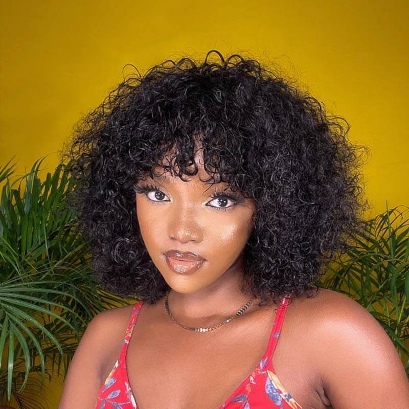 BOGO|Water Wave Short Pixie Bob Cut Wigs With Bangs