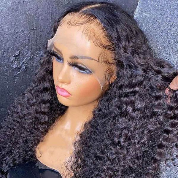 QVR Deep Wave Glueless Wig Brazilian Curly Human Hair Wigs Pre Plucked With Baby Hair 13x6 13x4 Lace Frontal