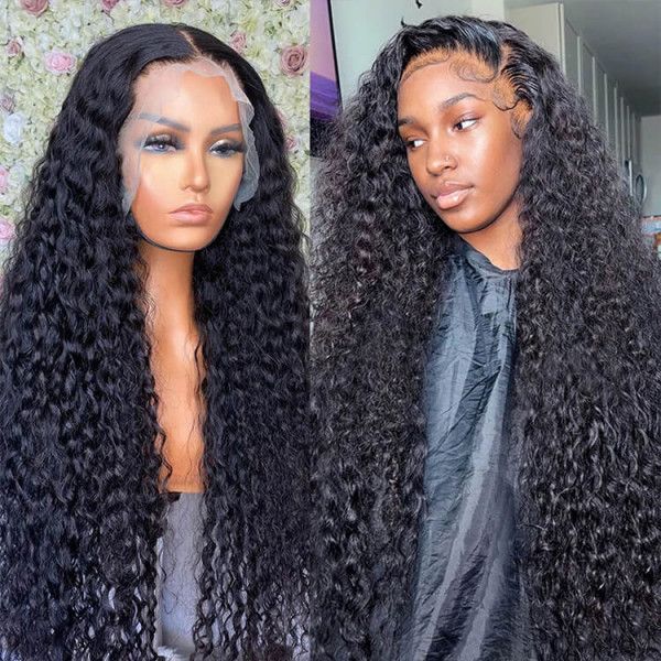 QVR Deep Wave Glueless Wig Brazilian Curly Human Hair Wigs Pre Plucked With Baby Hair 13x6 13x4 Lace Frontal