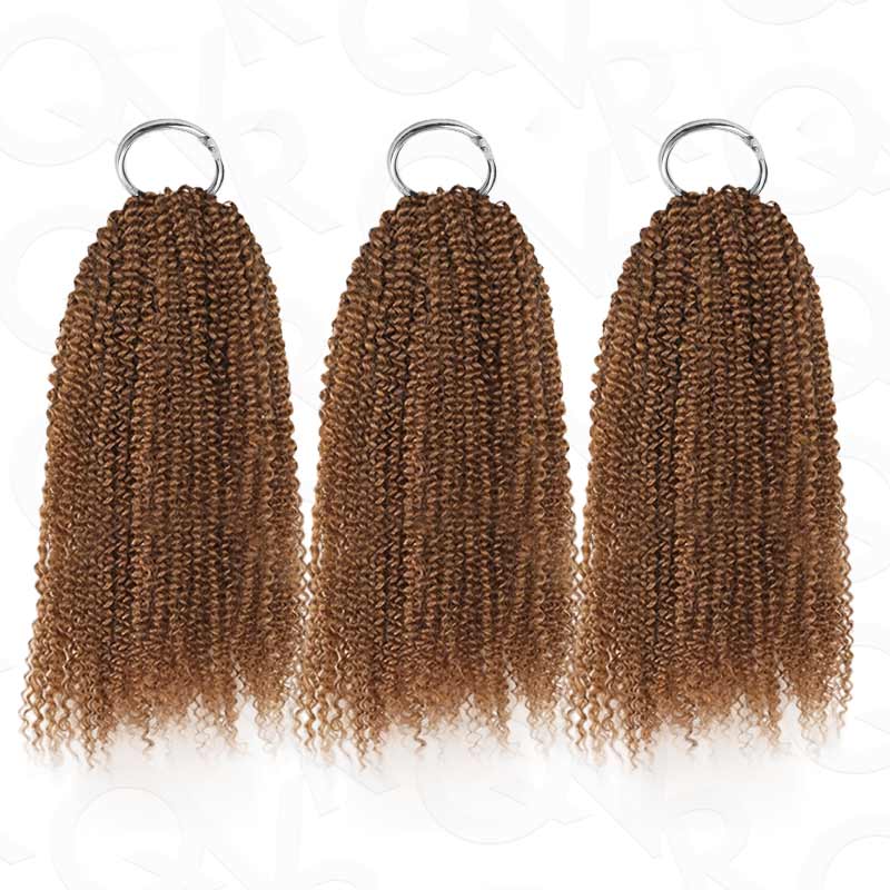 QVR Auburn Brown #30 Crochet Hair Afro Kinky Curly Machine Made Feather Human Hair Extension