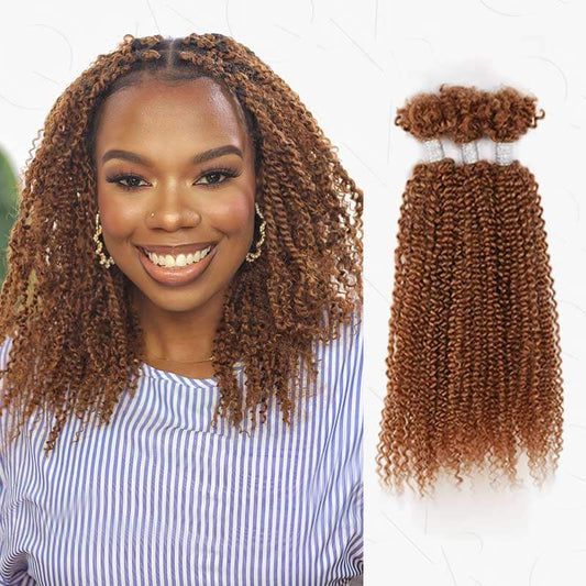 QVR Auburn Brown Afro Kinky V Bulk for Kinky Twist Crochet Braiding Hair